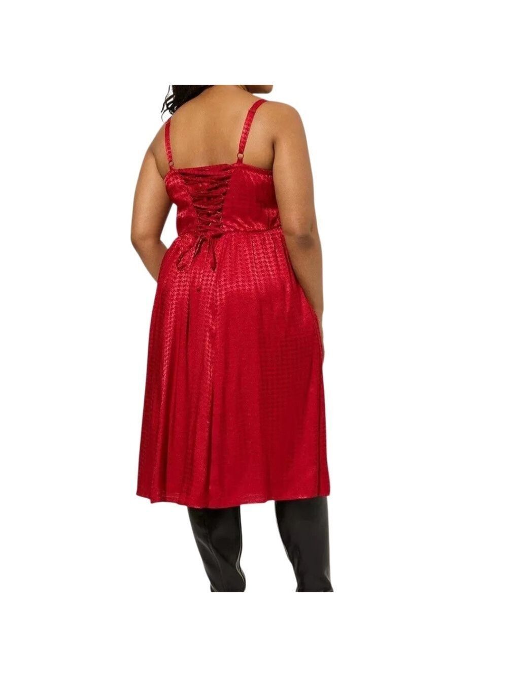 Torrid NWT Red Satin Spaghetti Strap Lace-Up Back Midi Dress Size 2X